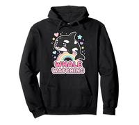 Kawaii Orca Rainbow Whale Guardando Chibi Whale Girls Felpa con Cappuccio