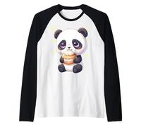 Kawaii Panda Bamboo Bear Munching Felicemente Maglia con Maniche Raglan
