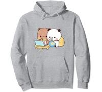Kawaii Panda Bear Hug Bubu And Dudu Love Is Being Cinema Pogether San Valentino Divertente Regalo Unisex Pullover Felpa con Cappuccio, Grigio, S