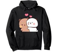 Kawaii Panda Bear Hug Bubu and Dudu San Valentino divertente regalo unisex pullover con cappuccio, Nero , XL
