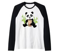 Kawaii Panda Orso Panda con Bubble Tea e bambù Regalo Maglia con Maniche Raglan