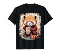 Kawaii Panda Rosso Boba Anime Giapponese Estetica Ragazze Adolescenti Maglietta