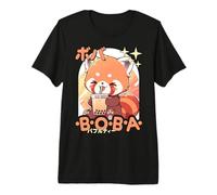 Kawaii Panda Rosso Boba Anime Red Panda Loving Bubble Tea Neko Maglietta Premium
