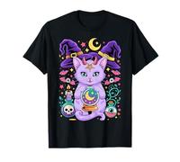 Kawaii Pastel Goth Cute Creepy Pentagram Cat Maglietta