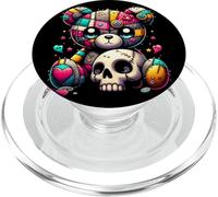Kawaii Pastel Goth Teddy Tee - Carino Creepy Skull Anime Bear PopSockets PopGrip per MagSafe