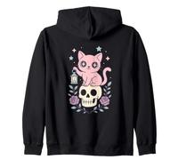 Kawaii Pastello Goth Cat Anime all'Interno Skull Lanterna con Stelle Felpa con Cappuccio
