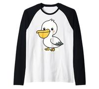 Kawaii Pellicano Cartoon Cute Seabird Ocean Animal Design Maglia con Maniche Raglan