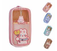Kawaii Pencil Case Cute Pencil Case Clear Large Capacity Multi-Layer Pencil Case Kawaii Pencil Pouch for Teen Girls (Rosa)