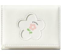 Kawaii - Portafoglio piccolo da donna, bianco, design sottile con finestra per documento d'identità, borsa compatta minimalista per donna