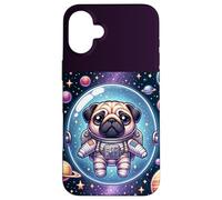 Kawaii Pug in Space: Cute Astronaut Pug Custodia per iPhone 16 Plus