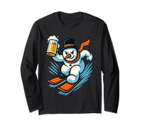 Kawaii Pupazzo di Neve sugli Sci con Bicchiere di Birra Maglia a Manica