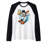 Kawaii Pupazzo di Neve sugli Sci con Bicchiere di Birra Maglia con Maniche Raglan