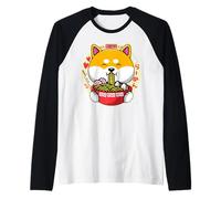 Kawaii Ramen Carino Anime Cane Shiba Tagliatelle Giapponesi Hiragana Maglia con Maniche Raglan