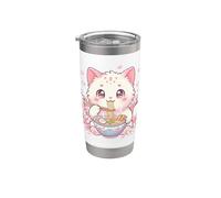 Kawaii Ramen Cat Cherry Blossom Sakura Anime Giapponese Merch Bicchiere termico in acciaio inox doppia parete