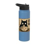 Kawaii Ramen Cat Retro Japanese Noodles Artwork Graphic Stainless Steel Insulated Water Bottle