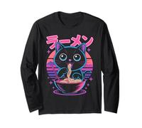 Kawaii ramen gatto giapponese tramonto estetico Maglia a Manica
