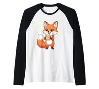 Kawaii Red Fox Forest Dog Munching Felicemente Maglia con Maniche Raglan