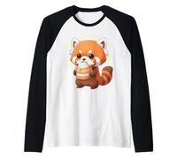Kawaii Red Panda Bamboo Cat Munching Felicemente Maglia con Maniche Raglan