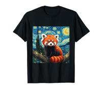 Kawaii Red Panda Van Gogh Notte Stellata Illustrazione Maglietta