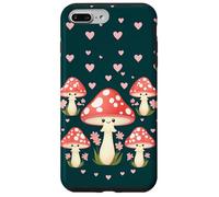 Kawaii Red, White Polka Dot Mushrooms, Pink Hearts on Black Custodia per iPhone 7 Plus/8 Plus