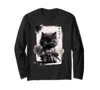 Kawaii Samurai Gatto Arte Giapponese Vintage Divertente Nero Pet Maglia a Manica