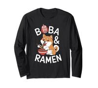 Kawaii Shiba Inu Drinking Boba Tea Ramen Noodle Lover Design Maglia a Manica