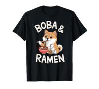 Kawaii Shiba Inu Drinking Boba Tea Ramen Noodle Lover Design Maglietta