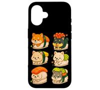 Kawaii Shiba Inu Sushi Roll Set in Divertente Stile Chibi Custodia per iPhone 16