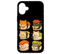 Kawaii Shiba Inu Sushi Roll Set in Divertente Stile Chibi Custodia per iPhone 16 Plus