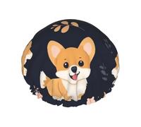Kawaii Sorridente Corgi Cuffia da Doccia Impermeabile Riutilizzabile per Donna - Copertura Elastica per Capelli per Bagno, Spa, Viaggi & Uso quotidiano
