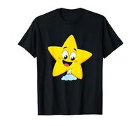 Kawaii Sorridente Stella E Timido Luna sulla Nuvola Maglietta