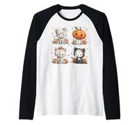 Kawaii Spettrale Gatti Halloween Maglia con Maniche Raglan