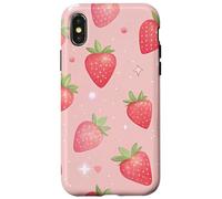 Kawaii Strawberry Star Pink Aesthetic Fruit Style Custodia per iPhone X/XS