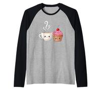 Kawaii Tazza da caffè e Cupcake panetteria Dolce Dessert Amante Maglia con Maniche Raglan