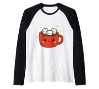 Kawaii - Tazza di Cacao con Marshmallow, Motivo Invernale Maglia con Maniche Raglan