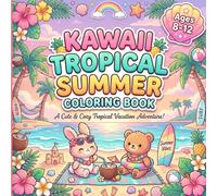 Kawaii Tropical Summer Coloring Book: A Cute & Cozy Tropical Vacation Adventure with Fun Beach Animals, Summer Vibes, Palm Trees, Relaxing Scenes, and Easy Kawaii Coloring Pages for Kids Ages 8-12