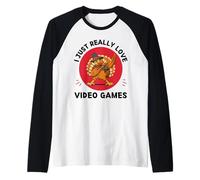 Kawaii Turkey Bird I Just Really Love Cute Video Games Amante Maglia con Maniche Raglan