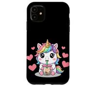 Kawaii Unicorn Boba Lover Illustration Custodia per iPhone 11