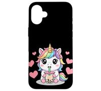 Kawaii Unicorn Boba Lover Illustration Custodia per iPhone 16 Plus
