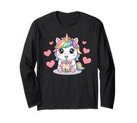 Kawaii Unicorn Boba Lover Illustration Maglia a Manica
