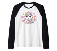 Kawaii Unicorn Boba Lover Illustration Maglia con Maniche Raglan
