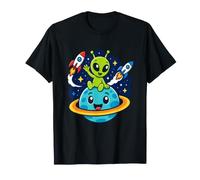 Kawaii Verde marziano su Saturno con astronavi Maglietta