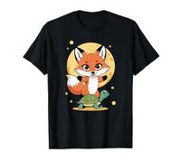 Kawaii Volpe E Tartaruga sotto Magia Luna Notte Maglietta