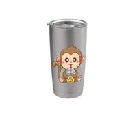 Kawaii Womens Kids Drinking Boba Bubble Tea Monkey Lover Bicchiere termico in acciaio inox doppia parete