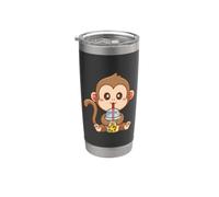 Kawaii Womens Kids Drinking Boba Bubble Tea Monkey Lover Bicchiere termico in acciaio inox doppia parete