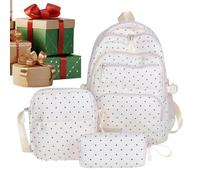Kawaii Zaino Set Kit 3 Pezzi Carino Pois E Astuccio, bianco, Se référer au descriptif, Fare riferimento alla descrizione