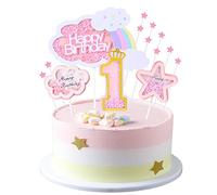 Kawailay 1° compleanno decorazione torta ragazza - Happy Birthday arcobaleno Cake topper nuvole stelle coperchio torta per baby shower ragazza compleanno rosa