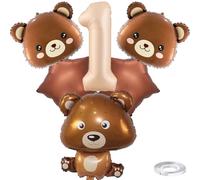 Kawailay 1. Orso compleanno decorazione orso marrone per il 1° compleanno palloncini decorativi orso marrone testa orso palloncino in pellicola caramello numero 1 palloncino per ragazzi ragazze feste