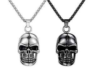 Kawailay 2 collane a forma di teschio retrò collana con ciondolo a forma di teschio gotico rock punk hip hop catena rapper biker, collana da uomo - argento e nero