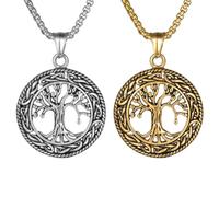 Kawailay 2 collane con albero della vita, stile vintage, con ciondolo a forma di albero della vita, per uomo e donna, colore oro e argento, Argento Oro
